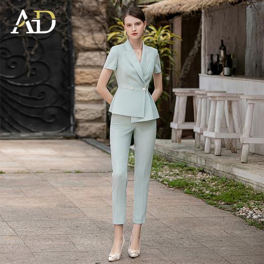 AD绿色西服套装女夏季时尚高级感职业装气质女神范美容师工作服 商品图0