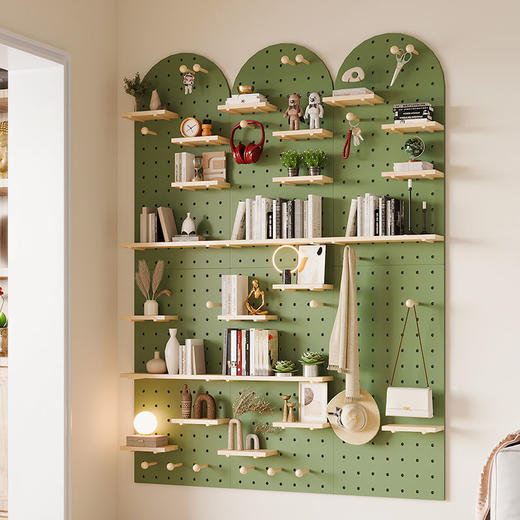 实木洞洞板定制置物架玄关墙面墙上挂板入户隔板收纳架墙壁展示架 商品图3