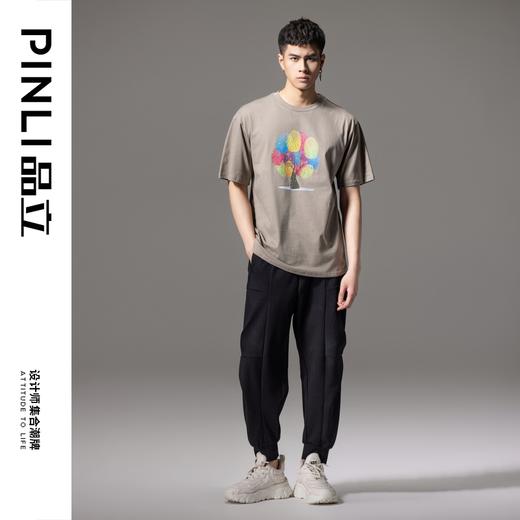 PINLI品立2024夏季新款印花烫钻短袖T恤男士休闲潮牌百搭体恤上衣BG242111017 商品图3
