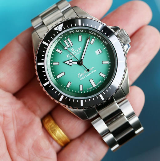 现货瑞士EDOX依度NEPTUNIAN海神1000米防水自动机械手表夜光钢带 商品图1