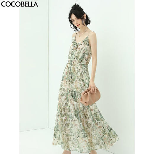 【有赞】COCOBELLA重工对丝提花吊带长裙女夏法式浪漫雪纺连衣裙FR156 商品图0