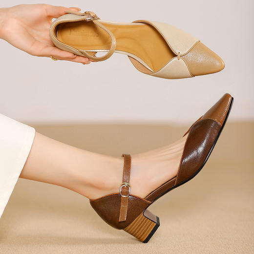 【预售5天】优雅拼接，头层羊皮尖头中控搭扣凉鞋DTN&A1107-3 商品图11