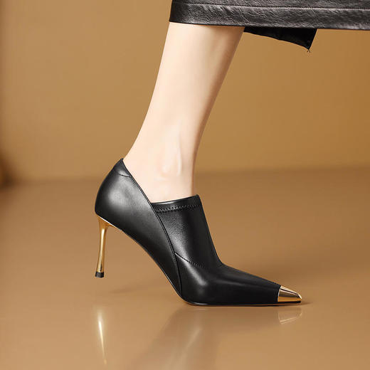 OLDS109-898法式优雅金属头高跟鞋尖头细跟气质深口单鞋 商品图3