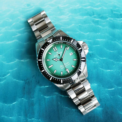 现货瑞士EDOX依度NEPTUNIAN海神1000米防水自动机械手表夜光钢带 商品图4