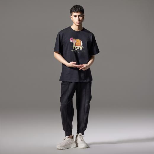 PINLI品立2024夏季新款男士烫钻短袖T恤潮牌大象印花休闲百搭上衣BG242111025 商品图1