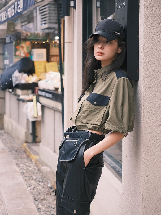 人造皮革长款工装裤 商品图2