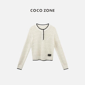 COCO ZONE2024春季小香风圆领镂空针织衫长袖显瘦上衣CC2A0312