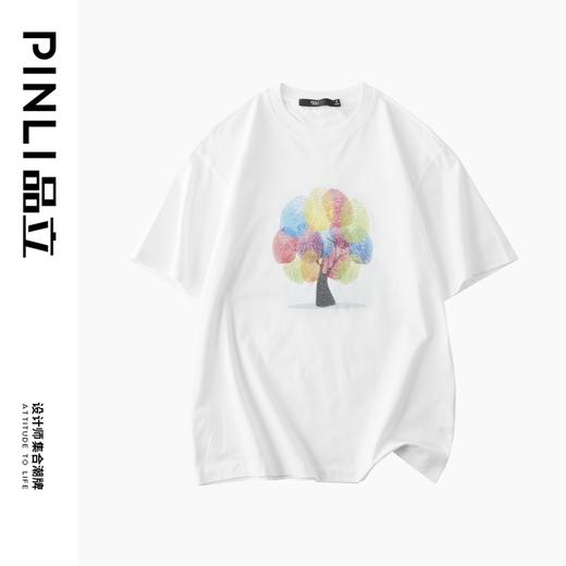 PINLI品立2024夏季新款印花烫钻短袖T恤男士休闲潮牌百搭体恤上衣BG242111017 商品图5