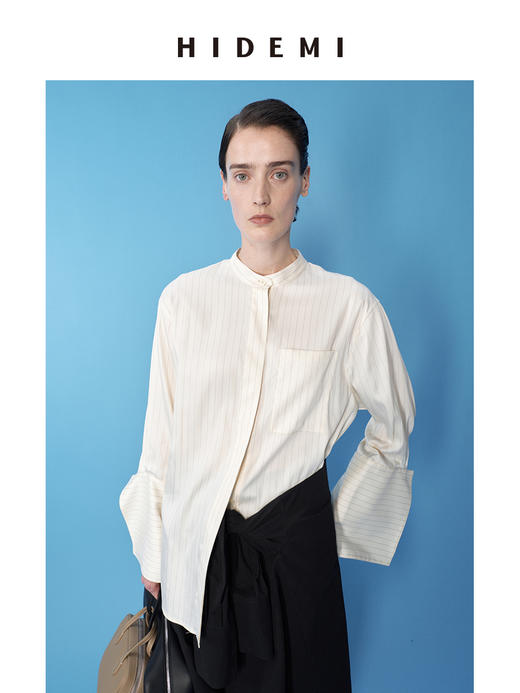 HIDEMI 极简设计感圆领色织条纹衬衫 商品图4