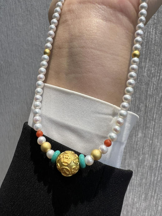 326-1 新中式4-4.5mm AK baby珍珠项链 古法高保色沙金"八方来财"路路通！ 商品图2