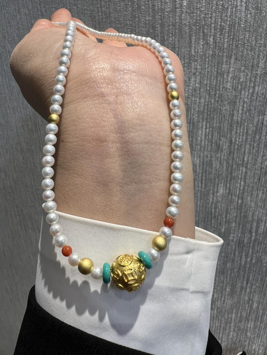 326-1 新中式4-4.5mm AK baby珍珠项链 古法高保色沙金"八方来财"路路通！ 商品图7