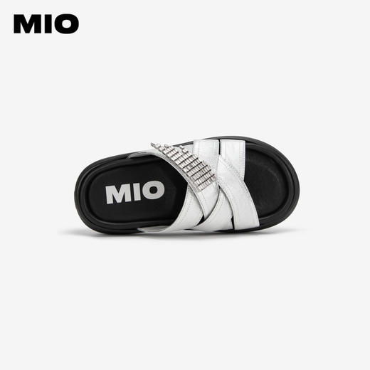 MIO米奥夏季中跟潮流拖鞋闪钻交叉带式羊皮革慵懒一字拖女M243131432 商品图2