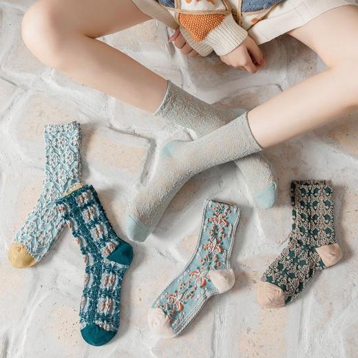 「16.9到手5双！可爱公主风」复古袜女中筒袜春夏新款浅口不掉跟袜子浮雕日韩宫廷风中筒袜配饰 商品图1