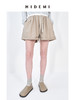 HIDEMI 极简拼接抽绳设计感显瘦卷边短裤 黑色/燕麦色 商品缩略图1