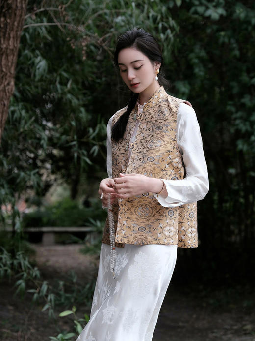 微瑕秒杀 |盛唐牡丹 |鹤鹿同春宋锦双面穿马甲[特价品](特殊商品不退不换) 商品图4