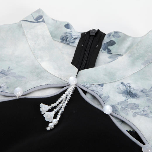 PF825斯尔丽24新款中国风改良式旗袍撞色拼接喇叭收腰优雅时尚连衣裙 商品图4