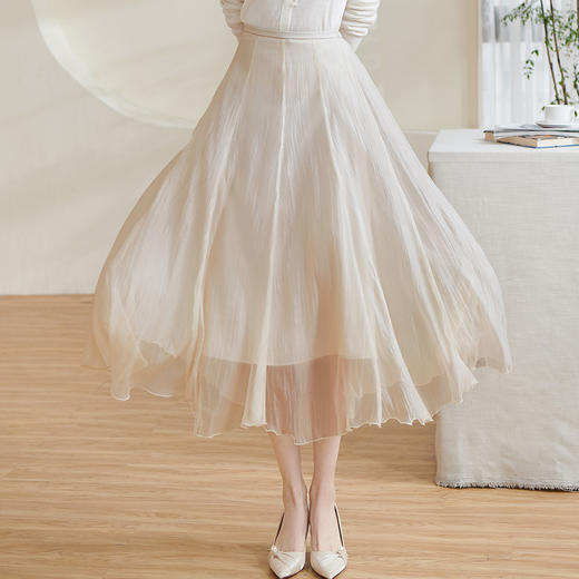 米思阳2026夏季新款优雅气质纯色大摆裙高腰修身网纱半身裙女1642 商品图1