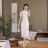 白色蕾丝中长款，订婚出游日常改良旗袍XL-24166 商品缩略图4