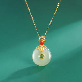 子佩集S925银【晴翠】青玉套链项链【WSB7032】平安扣镀金2210