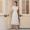 温柔文艺连衣裙女春夏季圆领系带收腰肌理珠片中长连衣裙V1040766 商品缩略图1