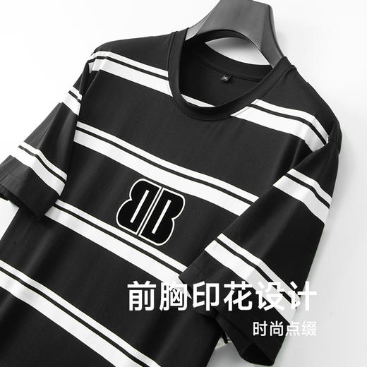 【纯棉】【新款DDA】大依优型大码条纹短袖T恤圆领加肥加大男装大号大码上衣男士休闲半袖夏季 商品图2