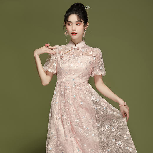 改良款旗袍，蕾丝灯笼袖连衣裙OY-24151 商品图2