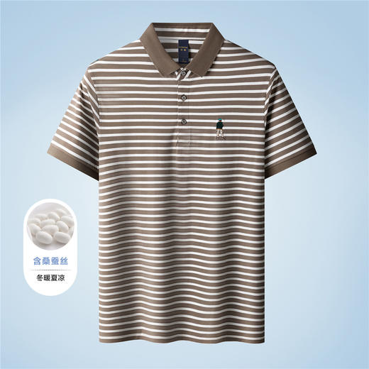 【含桑蚕丝】罗蒙夏季条纹男士t恤短袖polo衫商务polo衫男短袖 商品图3