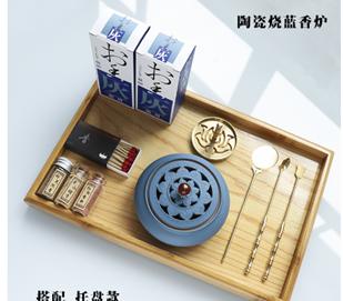 陶瓷烧蓝香炉香篆套装 商品图0