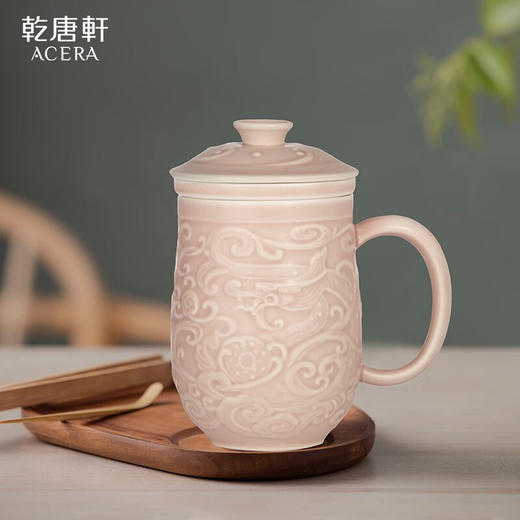 【样品清仓7折，仅1件，无原包装】乾唐轩活瓷杯送礼佳品祥献瑞三件杯带茶漏陶瓷龙杯茶水杯茶水分离杯 耀州绿+碧玺负离子 商品图2