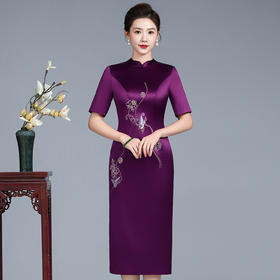 LHSB115紫色婚宴礼服日常可穿结婚喜婆婆中式改良刺绣旗袍新款春季