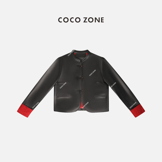 COCO ZONE 真羊皮新中式复古绵羊皮拼接唐装设计感皮衣 23C30804 商品图0