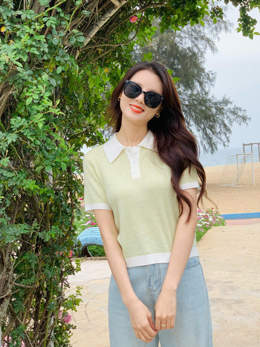 【百图lulu好物】【清凉POLO衫】知性 POLO领 清新有氧 短袖 针织衫 商品图12