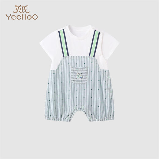 英氏男宝宝假两件哈衣夏季透气婴儿连体衣2024新款爬服夏装YRHBJ2Q210A 商品图0