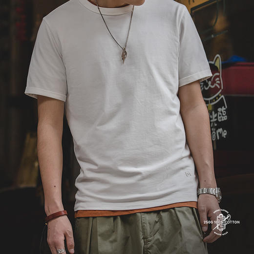 视频号同款 美式复古重磅32支白色t恤内搭二本针夏季短袖打底衫男体 商品图4
