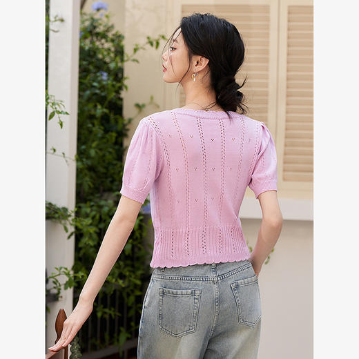 通勤风气质甜美花边短款针织衫女春夏季短款收腰V领毛衣V1040779/V0051036 商品图4