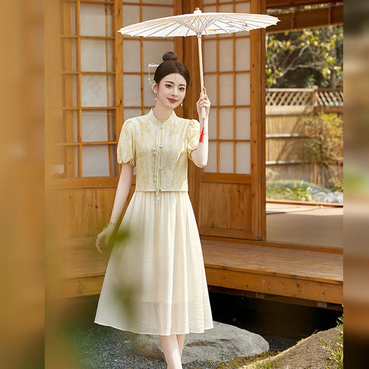优雅新中式，喜鹊枝头提花假两件连衣裙HR-YBER120 商品图3