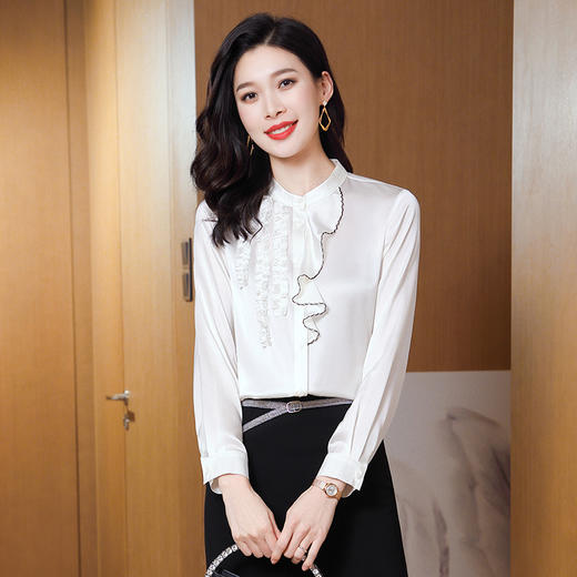 ASE9222木边耳纯色气质优雅女士衬衫 商品图3