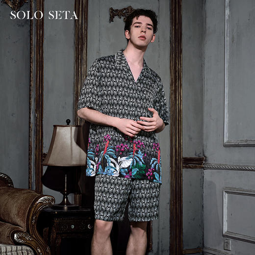 Solo seta22姆米男士真丝短袖短裤睡衣套装桑蚕丝休闲装2025新款 商品图0