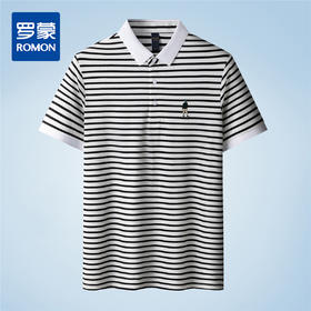 【含桑蚕丝】罗蒙夏季条纹男士t恤短袖polo衫商务polo衫男短袖