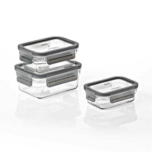 glasslock钢化玻璃保鲜盒饭盒3件套烤箱烘焙微波炉（黑色） 商品图3