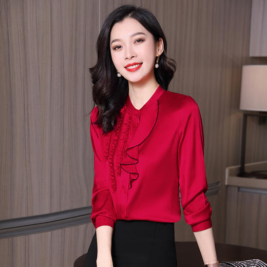 ASE9222木边耳纯色气质优雅女士衬衫 商品图0