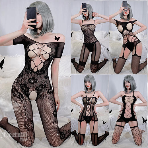 【情趣内衣】霏慕丝质提花开裆连身袜7502 商品图1