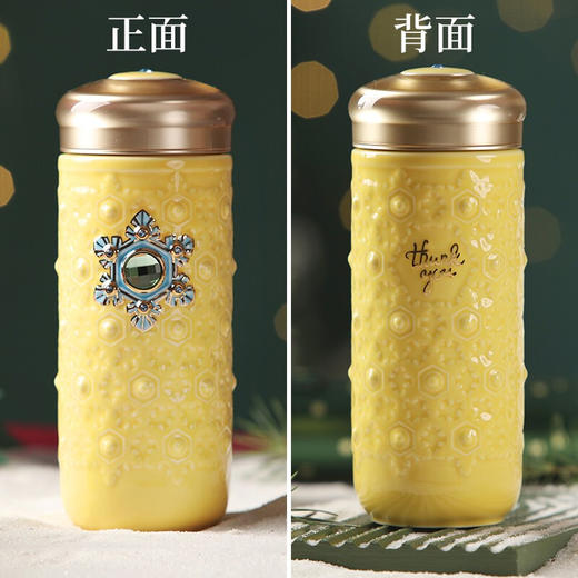 【特惠5折，仅1件】乾唐轩 活瓷杯水智慧陶瓷杯高颜值随行杯便携随手杯送人优选 褐黄+彩釉+描金+吉星 商品图2