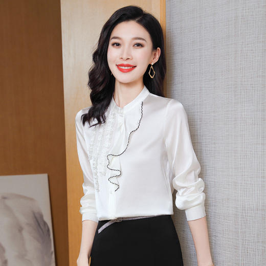 ASE9222木边耳纯色气质优雅女士衬衫 商品图1