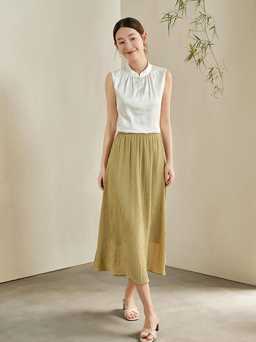 【1件72折】熙世界轻国风提花无袖雪纺衫女24年秋夏新款立领小衫内搭中式上衣 商品图4