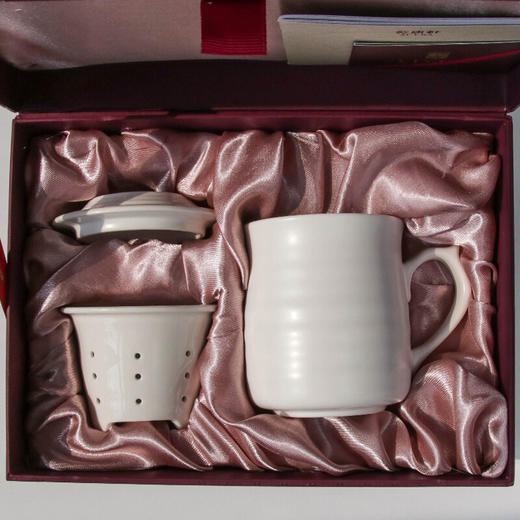 乾唐轩活瓷杯 心动高杯浪纹鎏金三件杯茶杯盖杯带茶漏送礼 白+金 商品图4