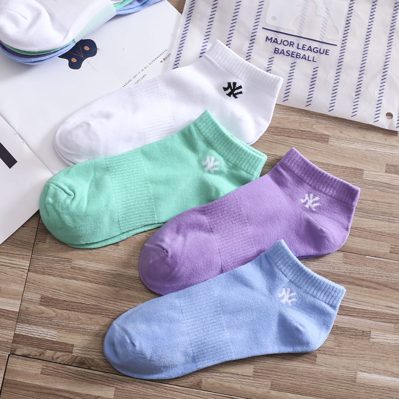 【四双装】MLB船袜 纯色/糖果色系可选 轻薄透气 防滑不掉跟