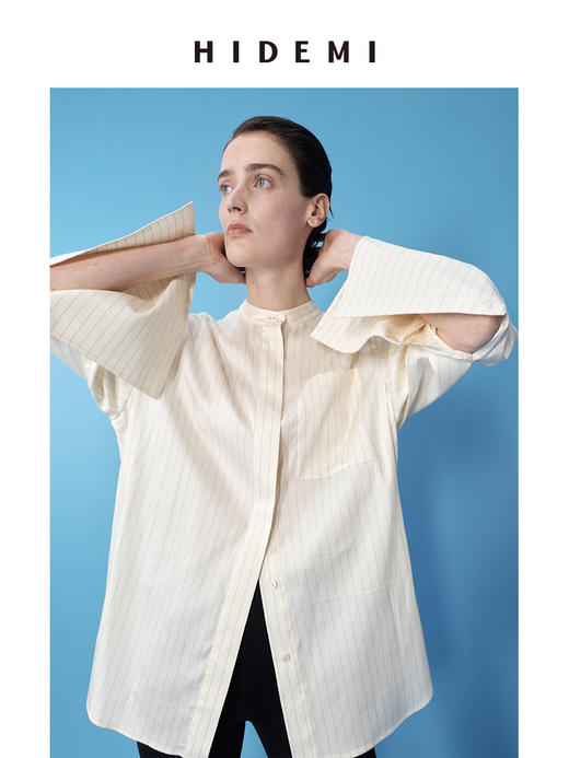 HIDEMI 极简设计感圆领色织条纹衬衫 商品图2