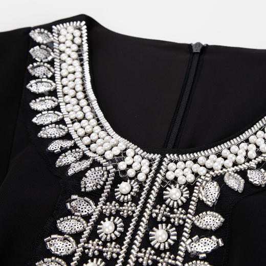 PF805斯尔丽24新款复古钉珠高级奢华袖子荷叶浪漫挡肉收腰礼服式连衣裙 商品图4