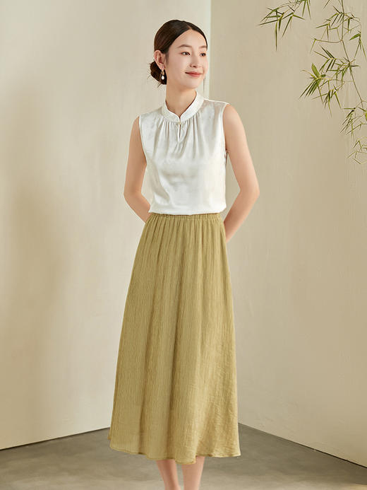 【1件72折】熙世界轻国风提花无袖雪纺衫女24年秋夏新款立领小衫内搭中式上衣 商品图2